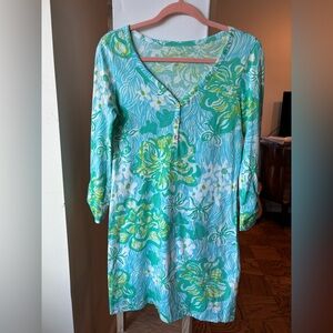 Lilly Pulitzer Turquoise & Green Floral Button-Front Shift / Tunic Dress Size S